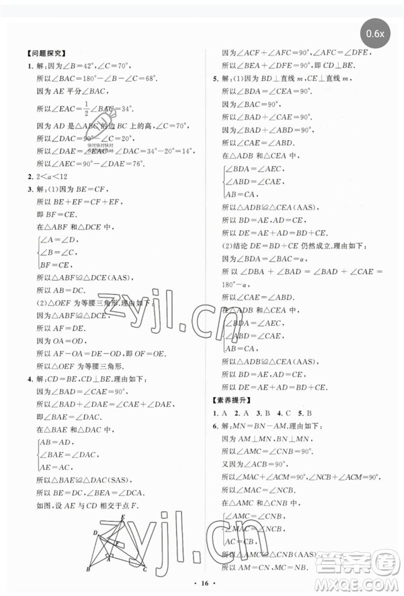 山東教育出版社2023初中同步練習(xí)冊(cè)分層卷七年級(jí)數(shù)學(xué)下冊(cè)北師大版參考答案
