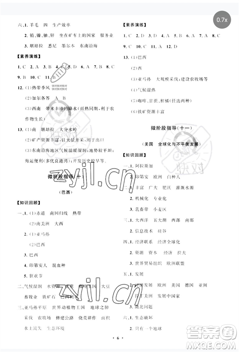山東教育出版社2023初中同步練習冊分層卷七年級地理下冊商務星球版參考答案