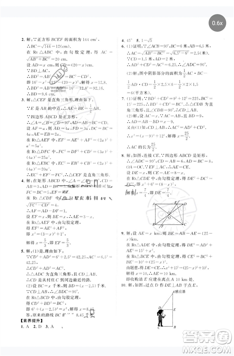 山東教育出版社2023初中同步練習(xí)冊分層卷八年級數(shù)學(xué)下冊青島版參考答案