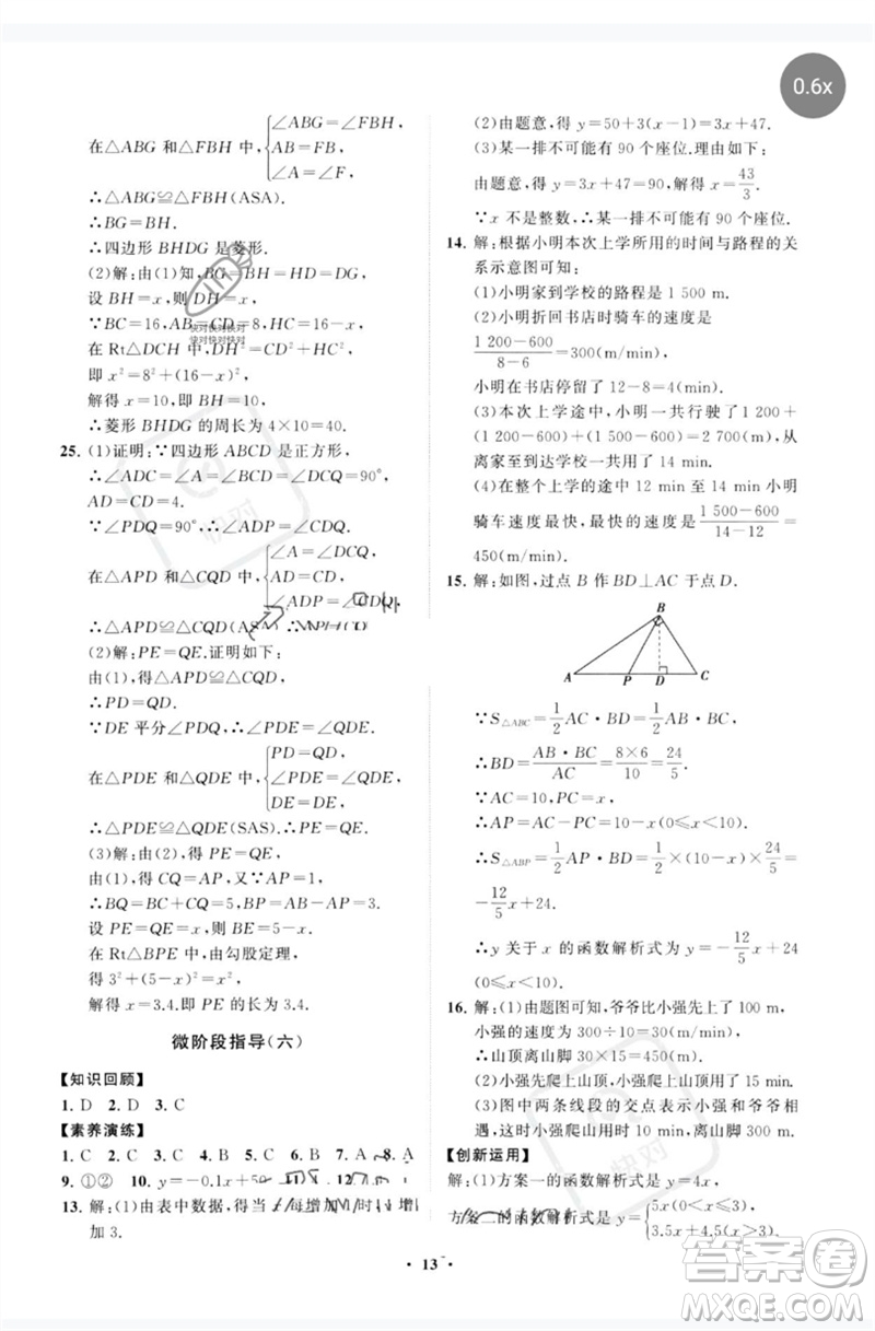 山東教育出版社2023初中同步練習(xí)冊(cè)分層卷八年級(jí)數(shù)學(xué)下冊(cè)人教版參考答案