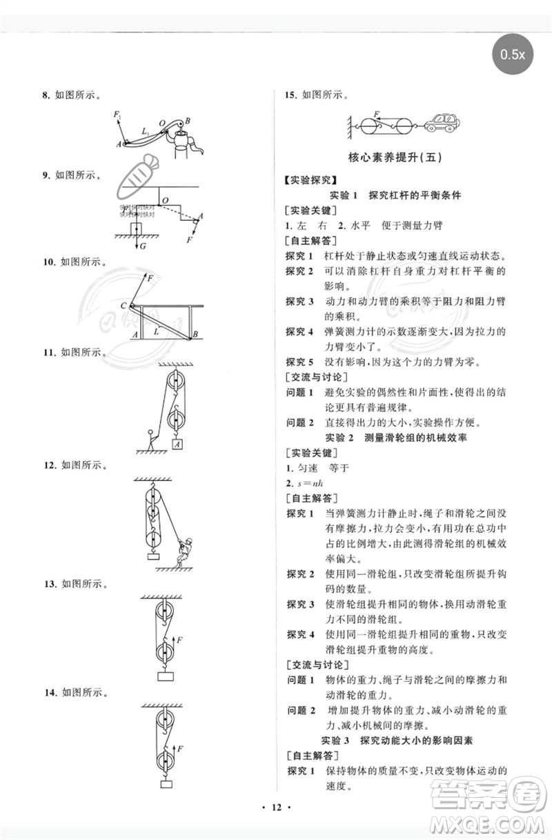 山東教育出版社2023初中同步練習(xí)冊分層卷八年級物理下冊教科版參考答案