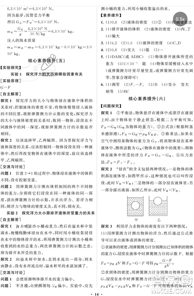 山東教育出版社2023初中同步練習(xí)冊分層卷八年級物理下冊魯科版五四制參考答案