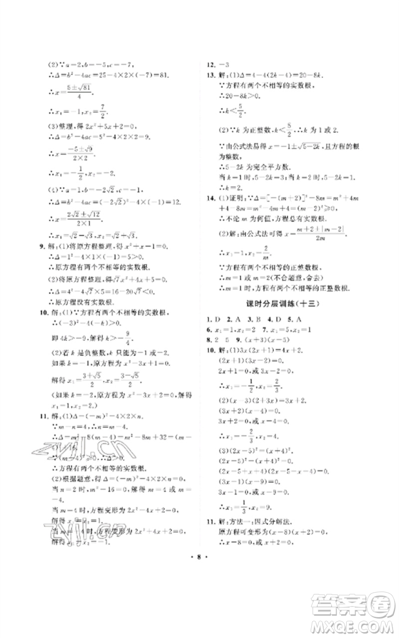 山東教育出版社2023初中同步練習(xí)冊分層卷八年級數(shù)學(xué)下冊魯教版五四制參考答案