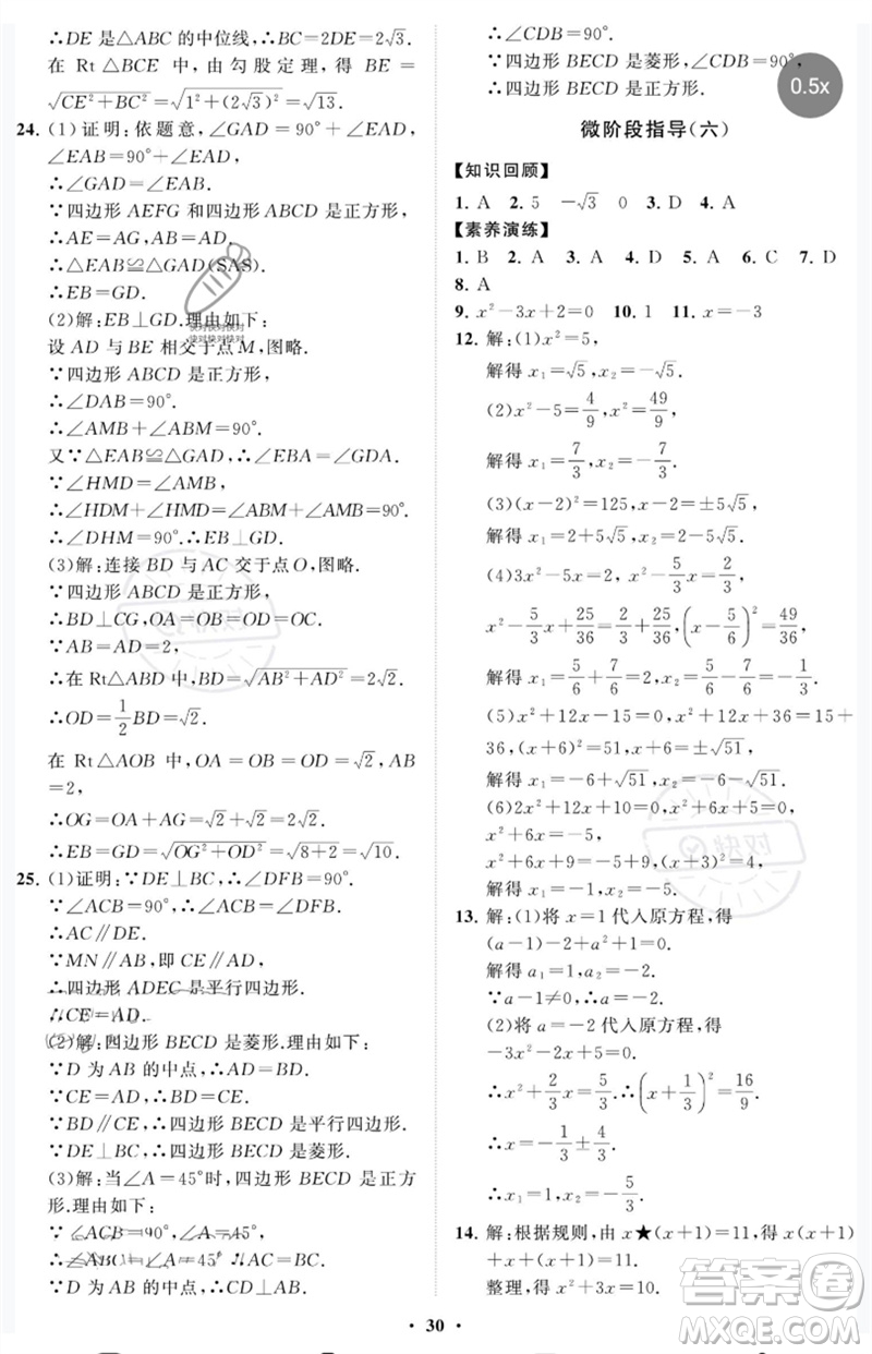 山東教育出版社2023初中同步練習(xí)冊分層卷八年級數(shù)學(xué)下冊魯教版五四制參考答案