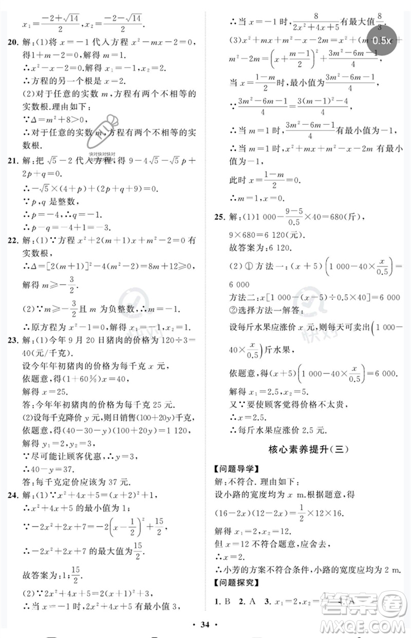 山東教育出版社2023初中同步練習(xí)冊分層卷八年級數(shù)學(xué)下冊魯教版五四制參考答案
