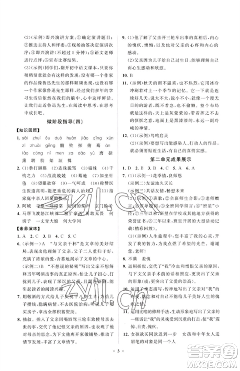 山東教育出版社2023初中同步練習(xí)冊(cè)分層卷九年級(jí)語(yǔ)文下冊(cè)人教版參考答案