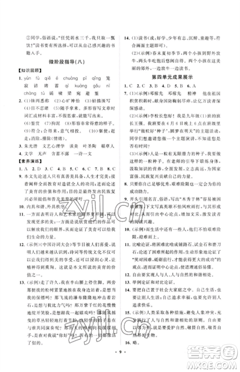 山東教育出版社2023初中同步練習(xí)冊(cè)分層卷九年級(jí)語(yǔ)文下冊(cè)人教版參考答案