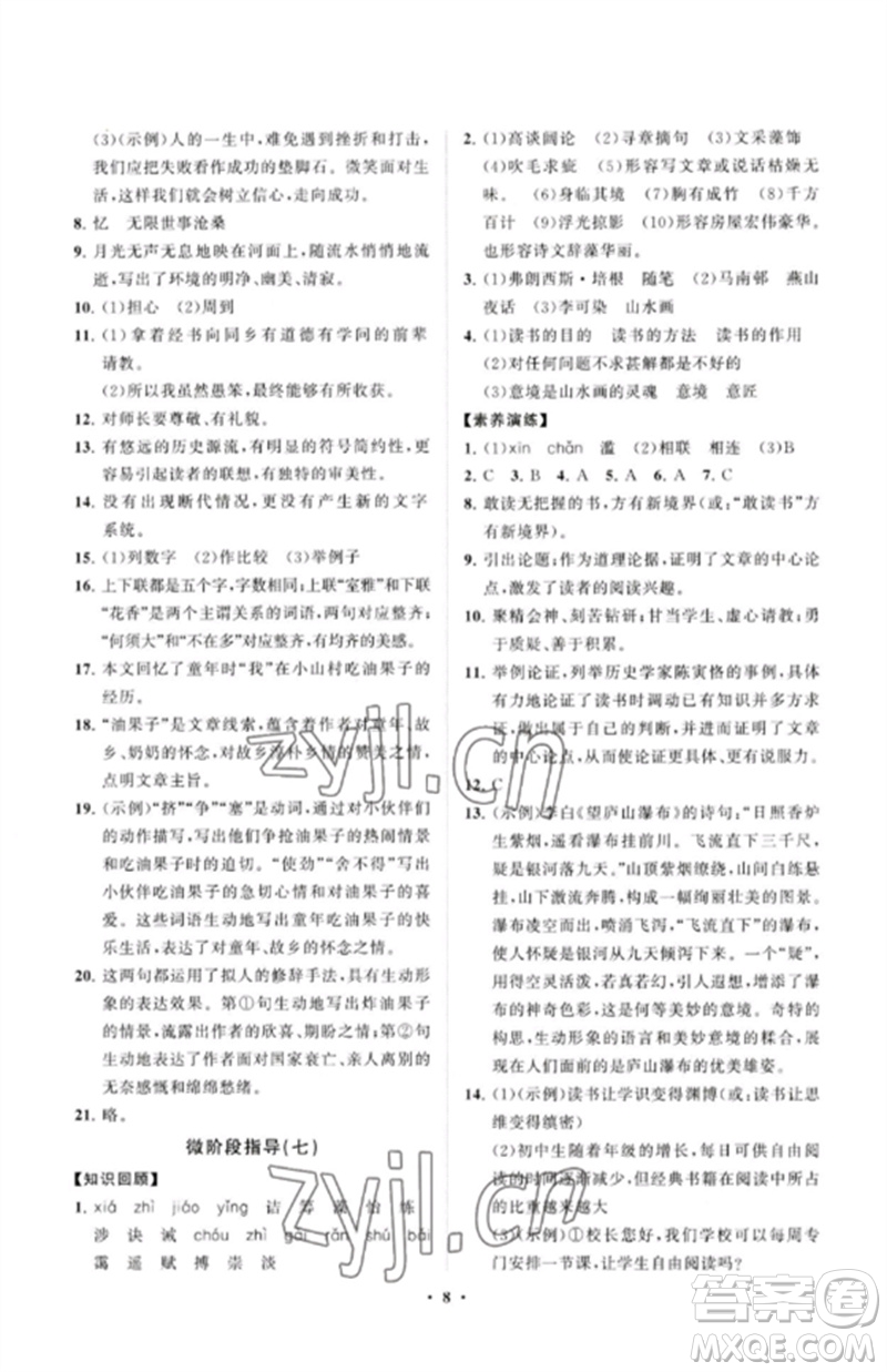 山東教育出版社2023初中同步練習(xí)冊(cè)分層卷九年級(jí)語(yǔ)文下冊(cè)人教版參考答案