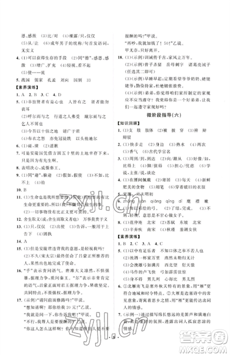 山東教育出版社2023初中同步練習(xí)冊(cè)分層卷九年級(jí)語(yǔ)文下冊(cè)人教版參考答案