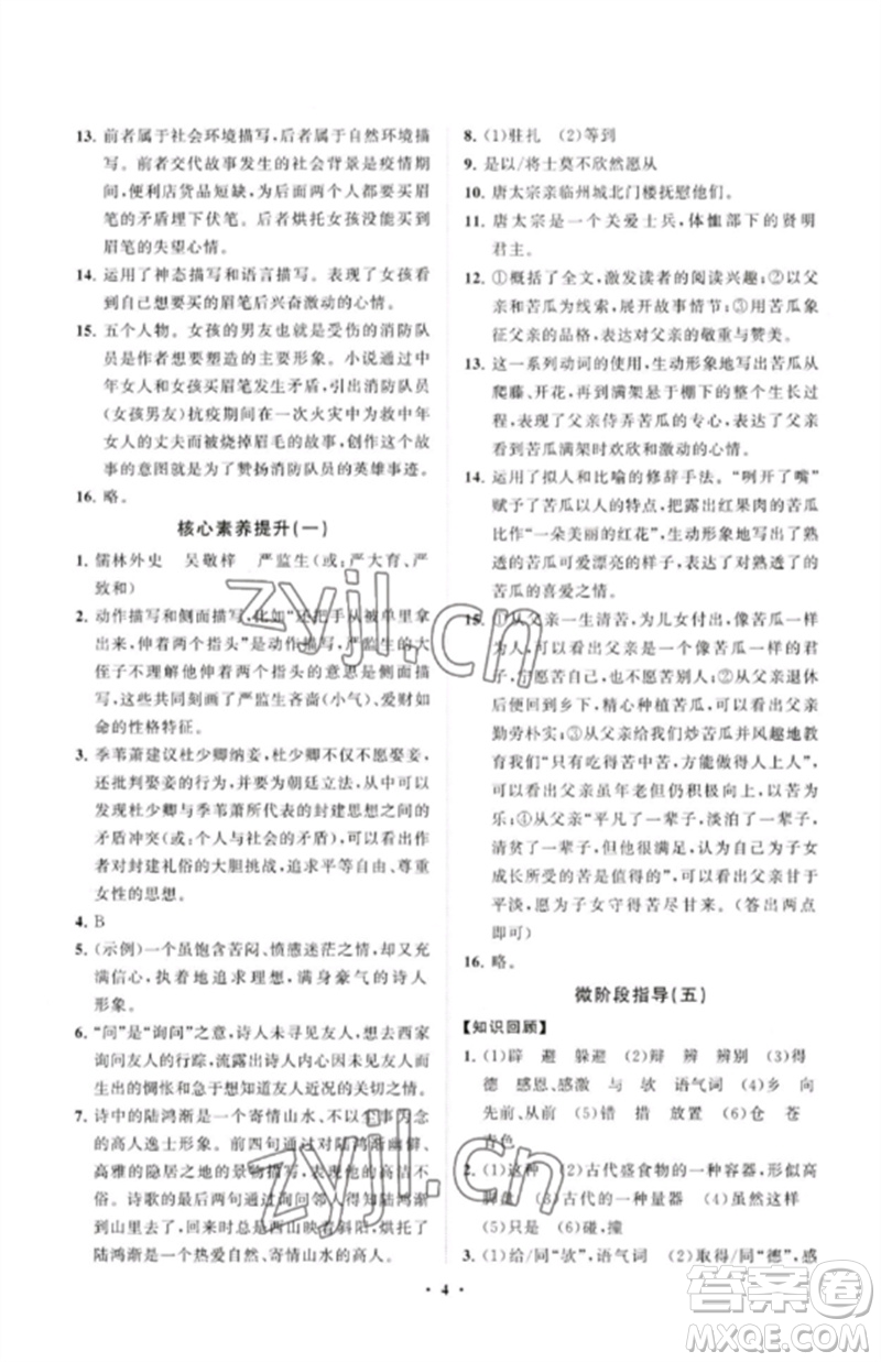 山東教育出版社2023初中同步練習(xí)冊(cè)分層卷九年級(jí)語(yǔ)文下冊(cè)人教版參考答案