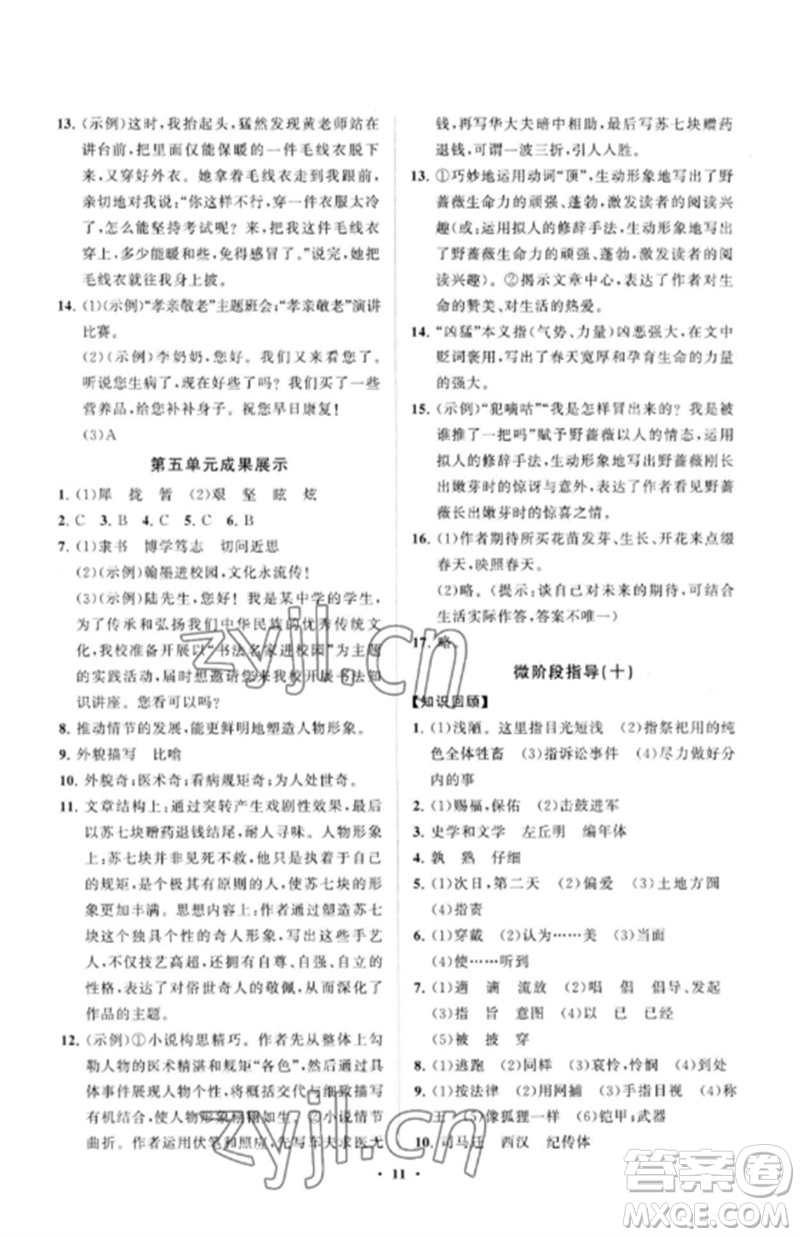 山東教育出版社2023初中同步練習(xí)冊(cè)分層卷九年級(jí)語(yǔ)文下冊(cè)人教版參考答案