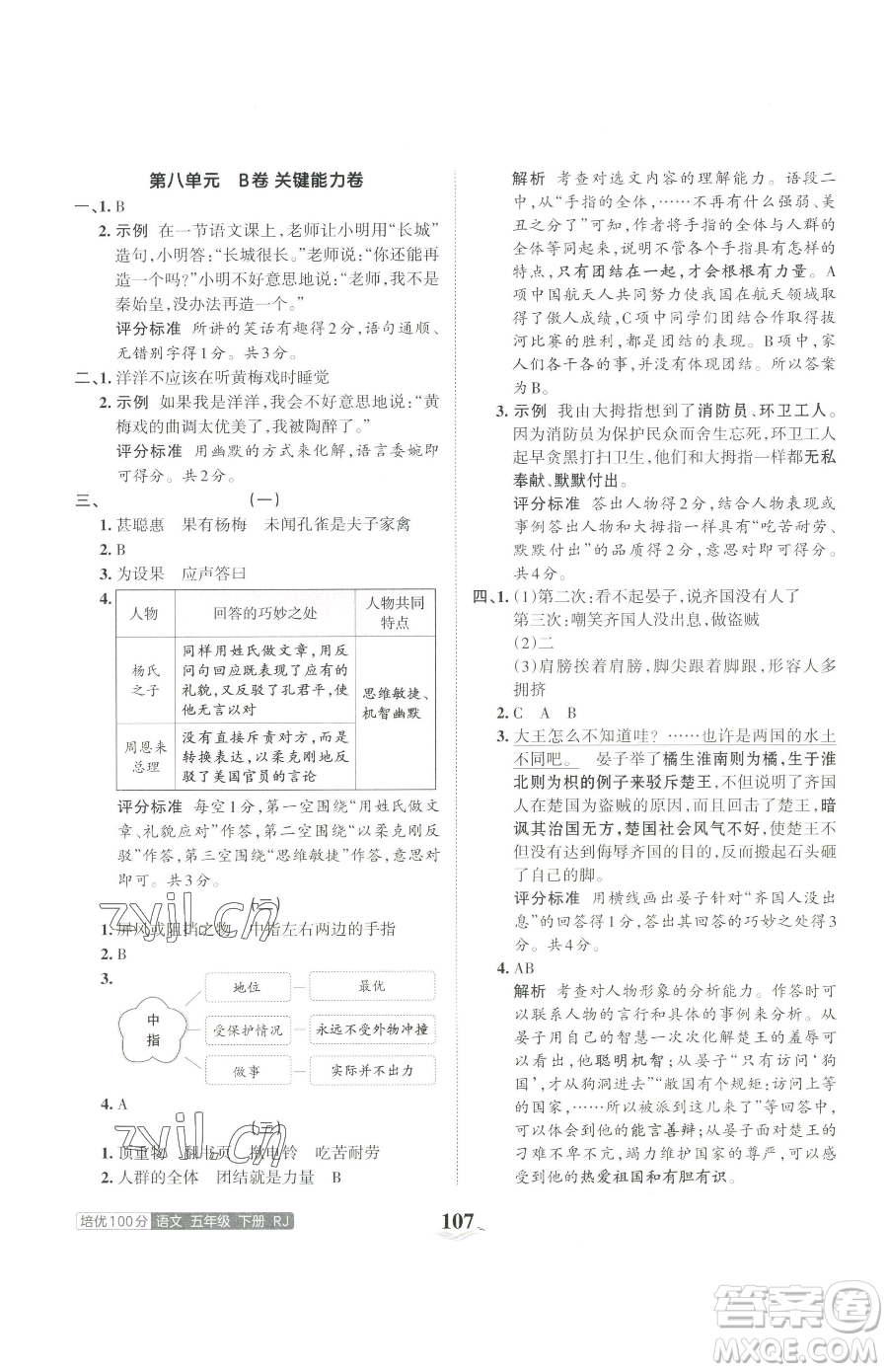 江西人民出版社2023王朝霞培優(yōu)100分五年級(jí)下冊語文人教版參考答案