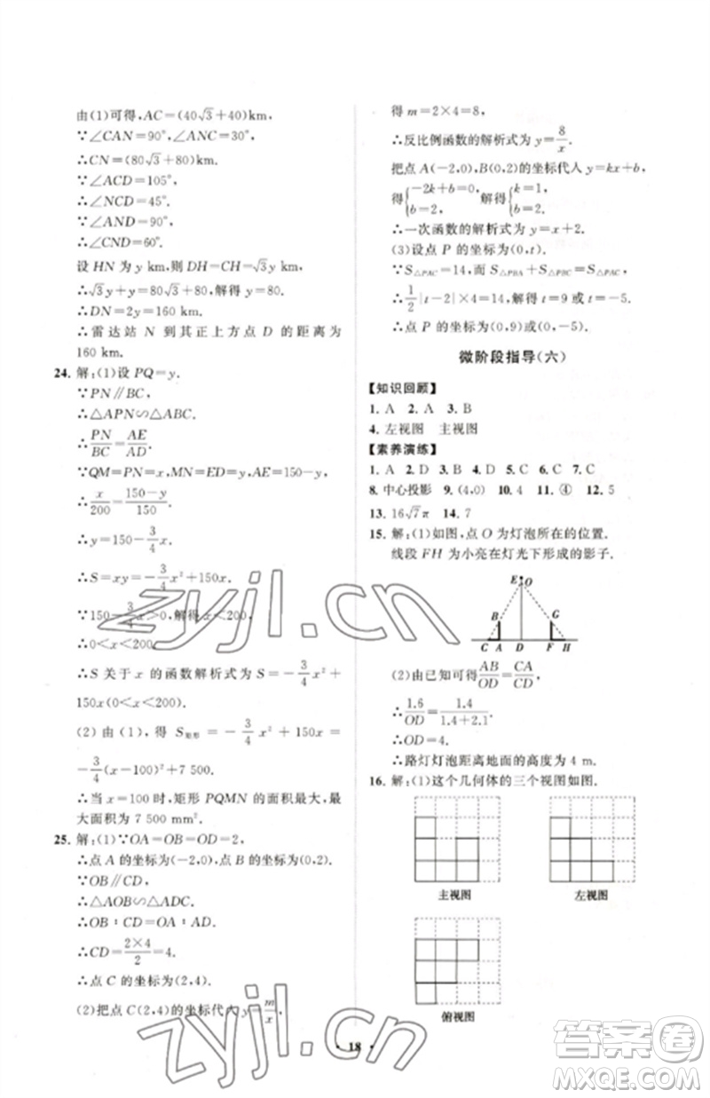 山東教育出版社2023初中同步練習(xí)冊(cè)分層卷九年級(jí)數(shù)學(xué)下冊(cè)人教版參考答案