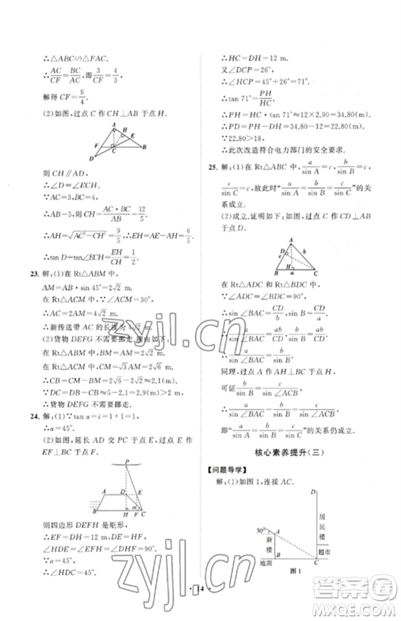 山東教育出版社2023初中同步練習(xí)冊(cè)分層卷九年級(jí)數(shù)學(xué)下冊(cè)人教版參考答案
