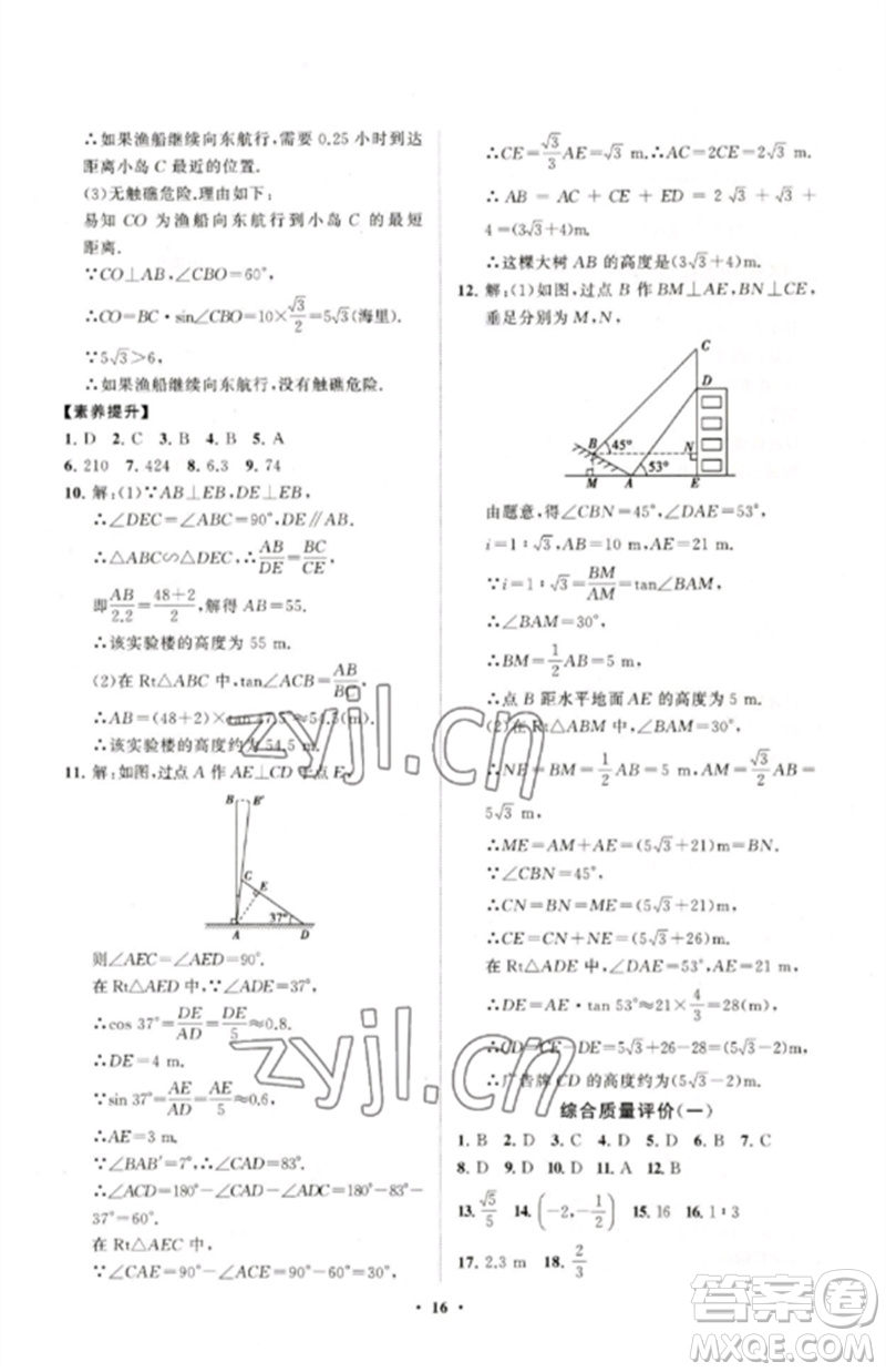 山東教育出版社2023初中同步練習(xí)冊(cè)分層卷九年級(jí)數(shù)學(xué)下冊(cè)人教版參考答案