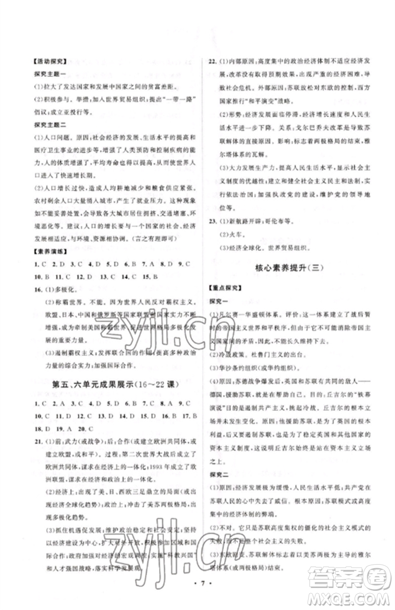 山東教育出版社2023初中同步練習(xí)冊(cè)分層卷九年級(jí)世界歷史下冊(cè)人教版參考答案
