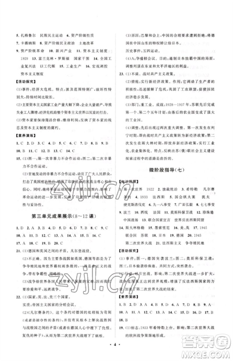 山東教育出版社2023初中同步練習(xí)冊(cè)分層卷九年級(jí)世界歷史下冊(cè)人教版參考答案