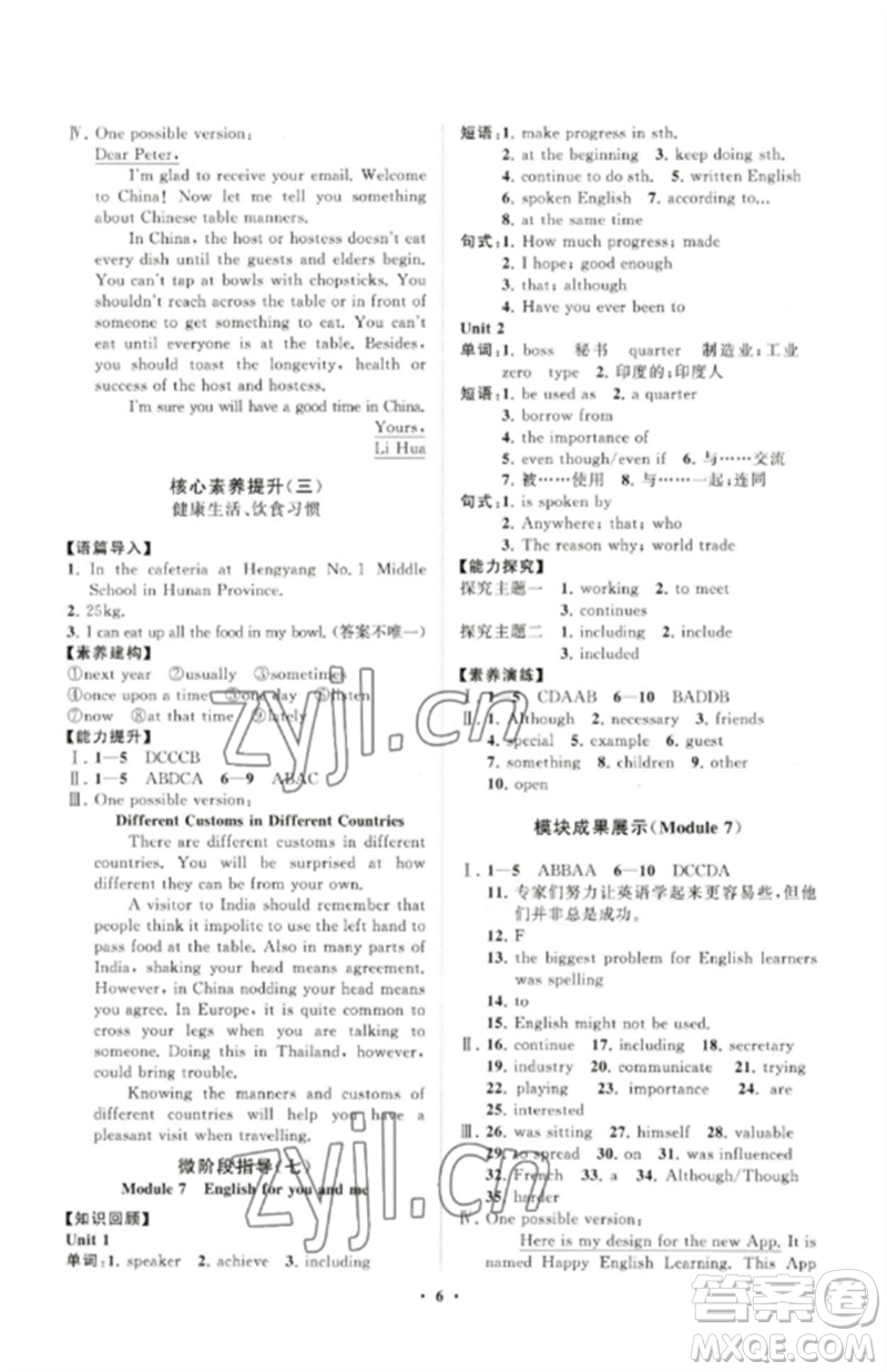 山東教育出版社2023初中同步練習(xí)冊(cè)分層卷九年級(jí)英語(yǔ)下冊(cè)外研版參考答案