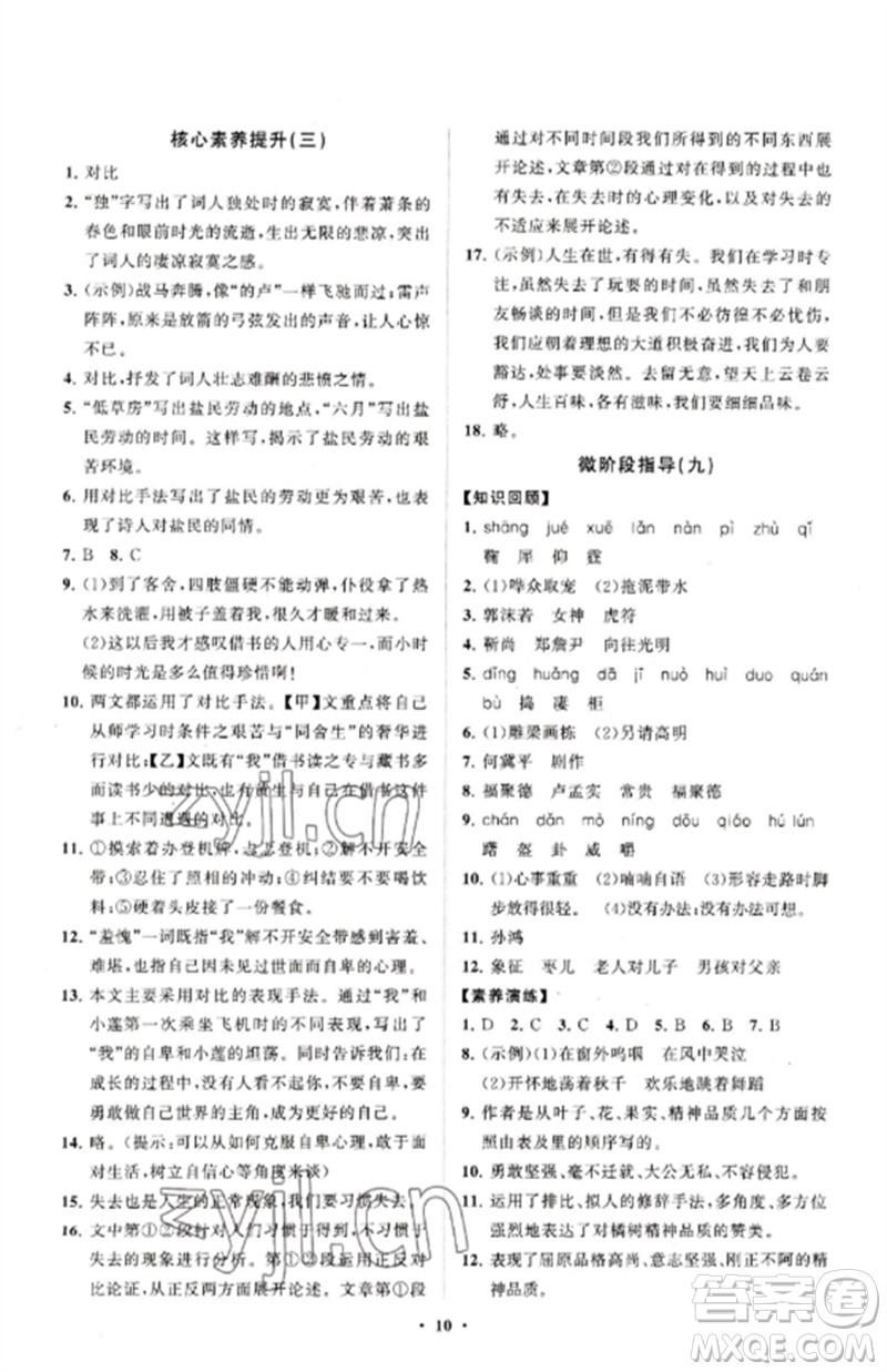 山東教育出版社2023初中同步練習(xí)冊(cè)分層卷九年級(jí)語文下冊(cè)人教版五四制參考答案