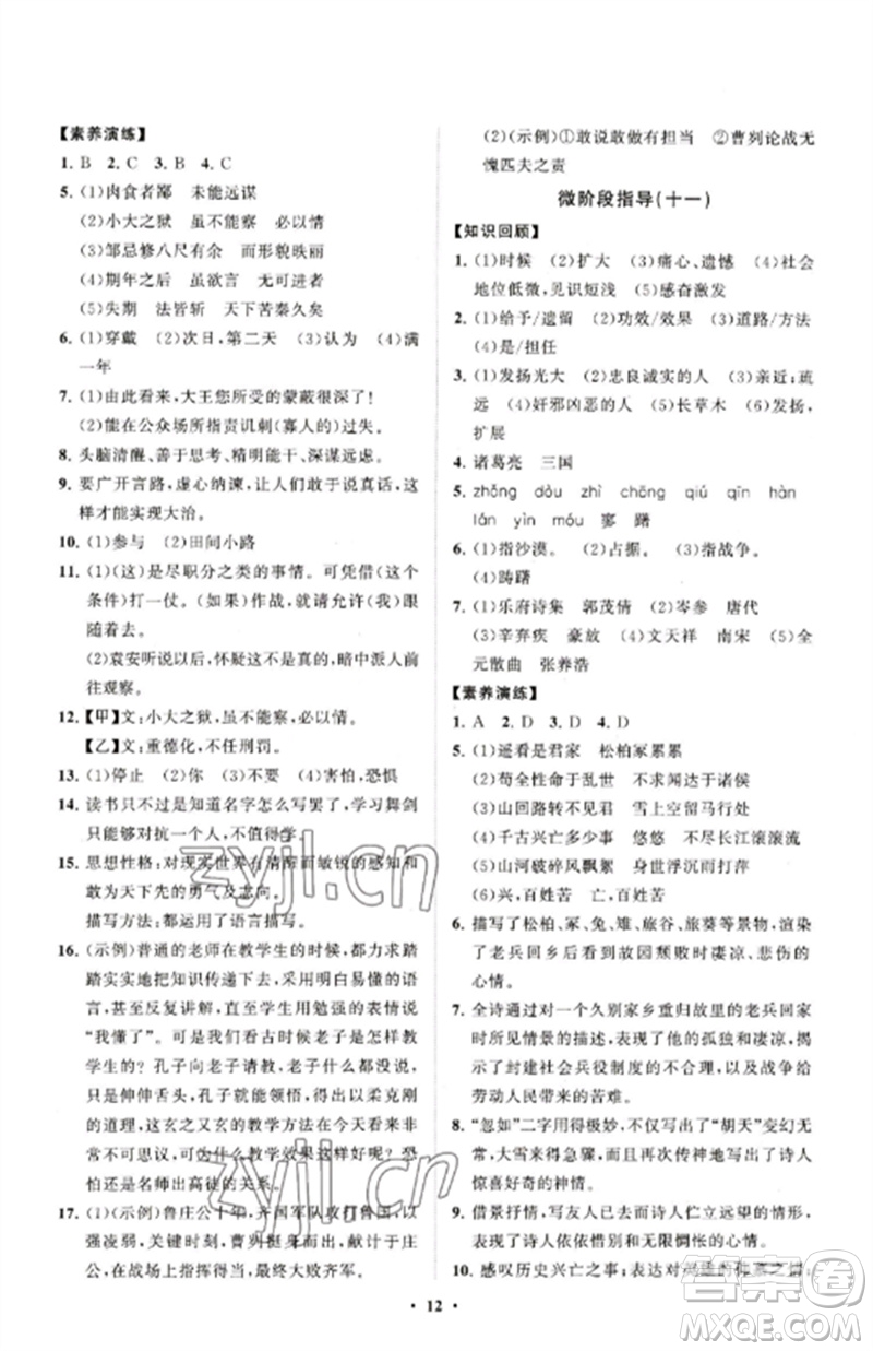 山東教育出版社2023初中同步練習(xí)冊(cè)分層卷九年級(jí)語文下冊(cè)人教版五四制參考答案