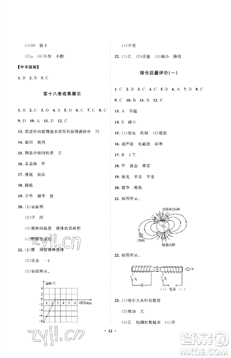 山東教育出版社2023初中同步練習(xí)冊(cè)分層卷九年級(jí)物理下冊(cè)魯科版五四制參考答案