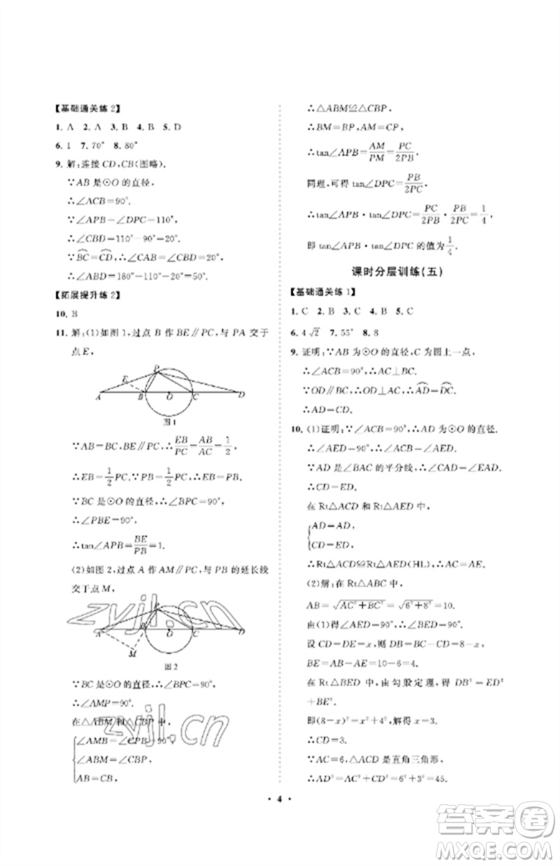 山東教育出版社2023初中同步練習(xí)冊(cè)分層卷九年級(jí)數(shù)學(xué)下冊(cè)魯教版五四制參考答案