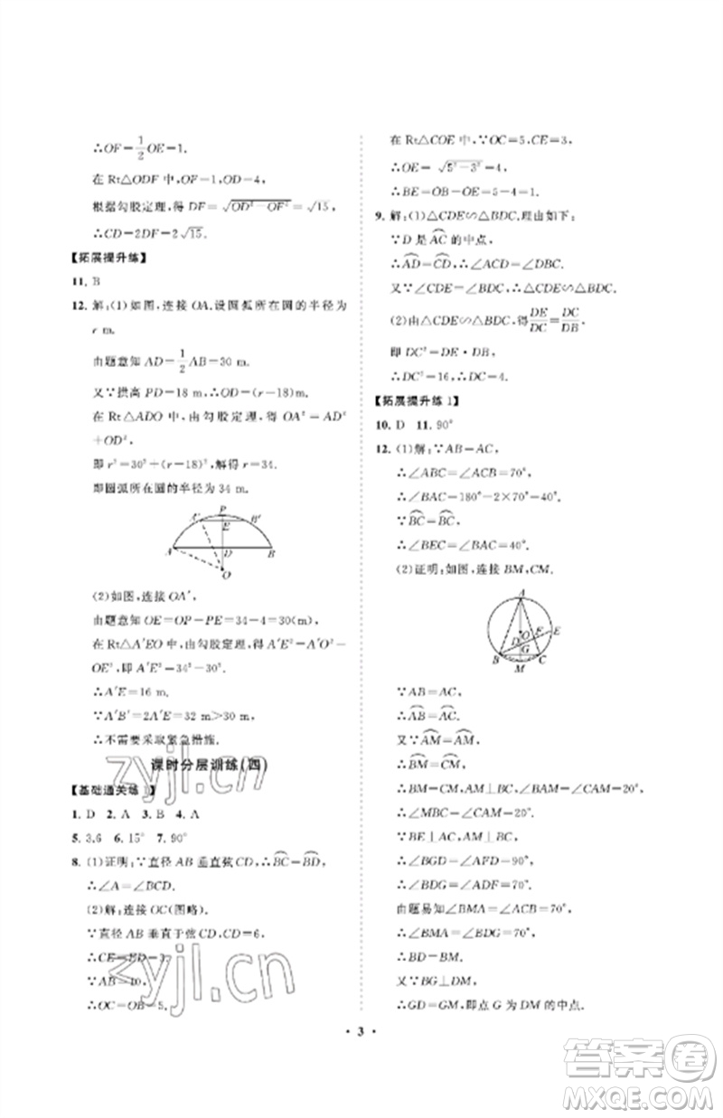山東教育出版社2023初中同步練習(xí)冊(cè)分層卷九年級(jí)數(shù)學(xué)下冊(cè)魯教版五四制參考答案