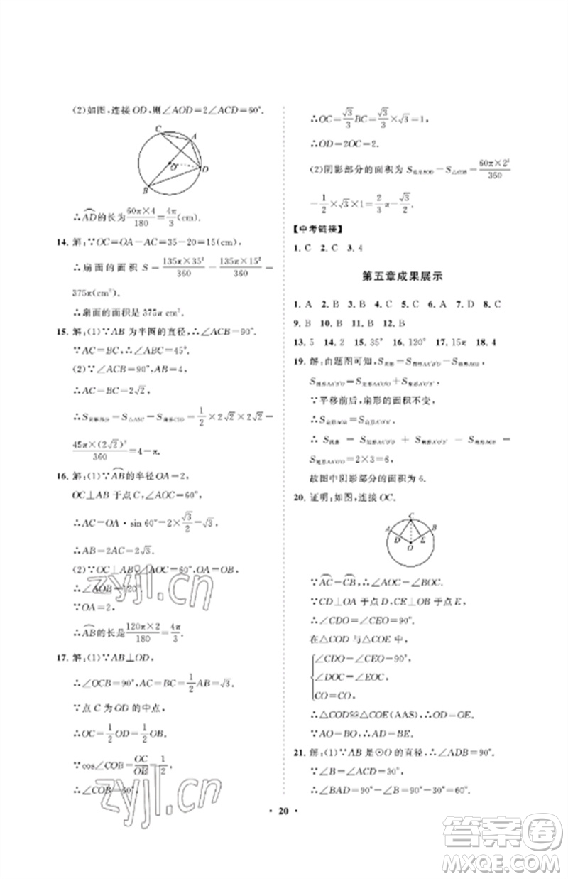 山東教育出版社2023初中同步練習(xí)冊(cè)分層卷九年級(jí)數(shù)學(xué)下冊(cè)魯教版五四制參考答案