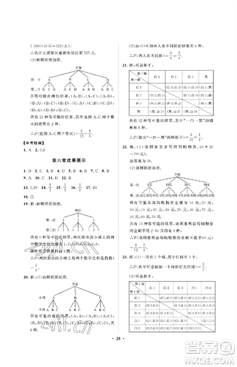 山東教育出版社2023初中同步練習(xí)冊(cè)分層卷九年級(jí)數(shù)學(xué)下冊(cè)魯教版五四制參考答案