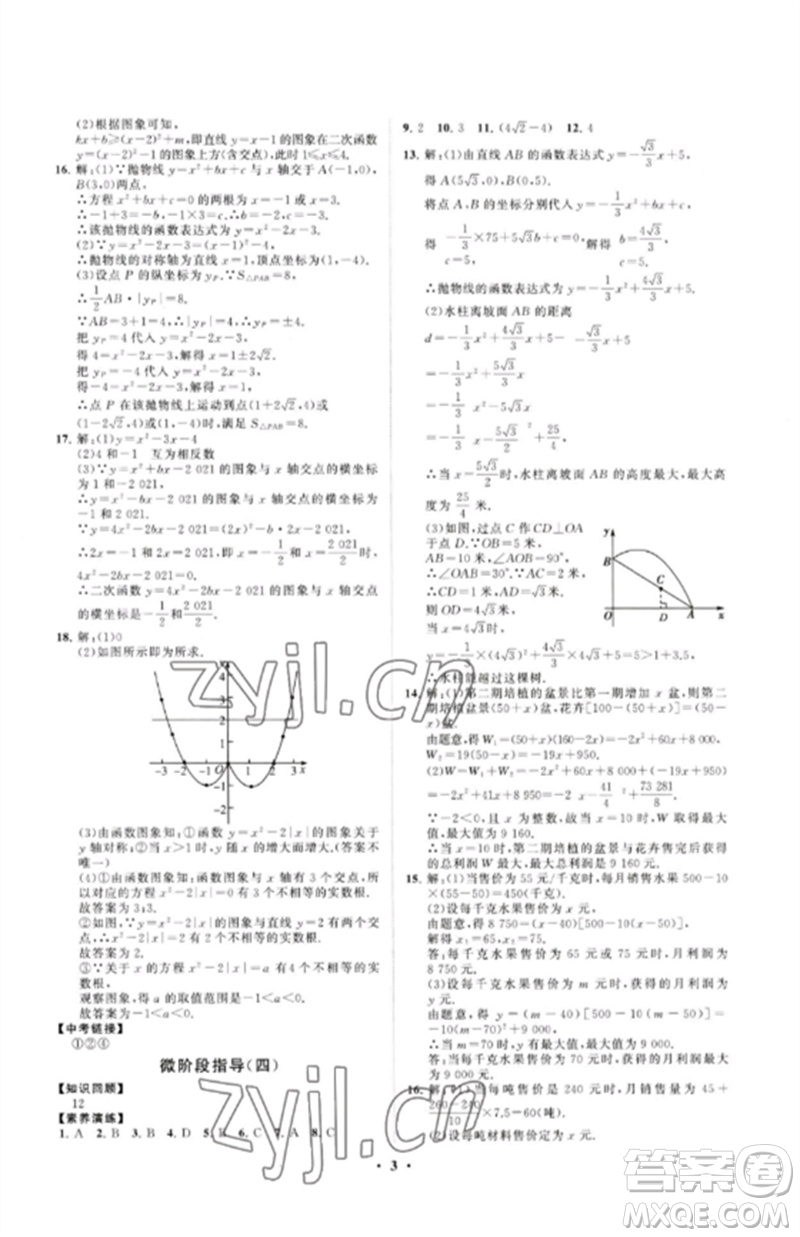 山東教育出版社2023初中同步練習(xí)冊(cè)分層卷九年級(jí)數(shù)學(xué)下冊(cè)青島版參考答案