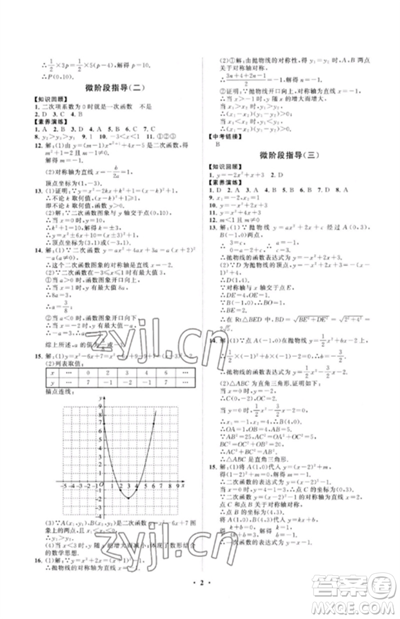 山東教育出版社2023初中同步練習(xí)冊(cè)分層卷九年級(jí)數(shù)學(xué)下冊(cè)青島版參考答案