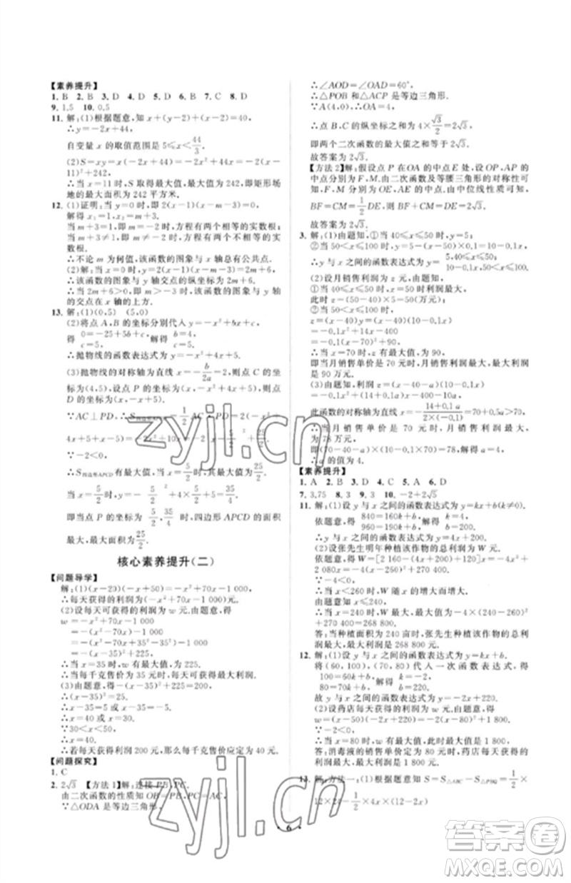 山東教育出版社2023初中同步練習(xí)冊(cè)分層卷九年級(jí)數(shù)學(xué)下冊(cè)青島版參考答案