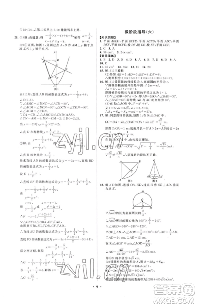 山東教育出版社2023初中同步練習(xí)冊(cè)分層卷九年級(jí)數(shù)學(xué)下冊(cè)青島版參考答案