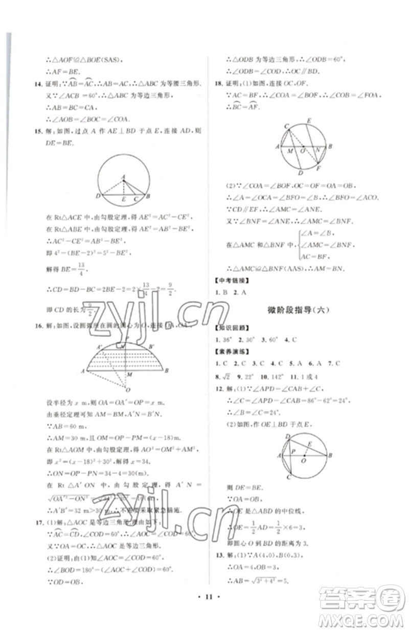 山東教育出版社2023初中同步練習冊分層卷九年級數(shù)學下冊北師大版參考答案