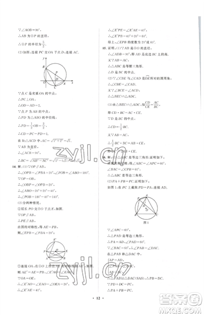 山東教育出版社2023初中同步練習冊分層卷九年級數(shù)學下冊北師大版參考答案