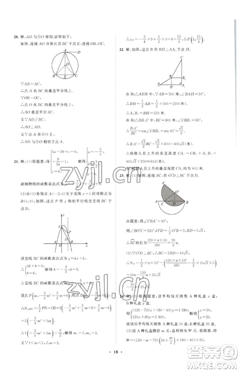 山東教育出版社2023初中同步練習冊分層卷九年級數(shù)學下冊北師大版參考答案