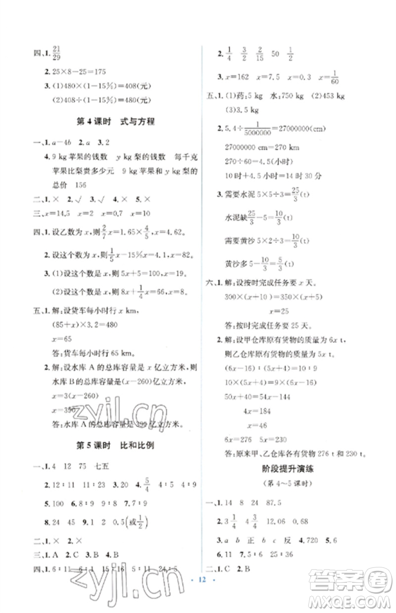 人民教育出版社2023人教金學典同步解析與測評學考練六年級數(shù)學下冊人教版參考答案