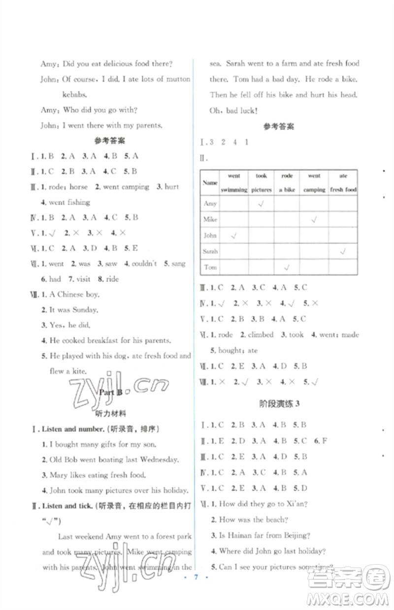 人民教育出版社2023人教金學(xué)典同步解析與測評(píng)學(xué)考練六年級(jí)英語下冊(cè)人教版參考答案