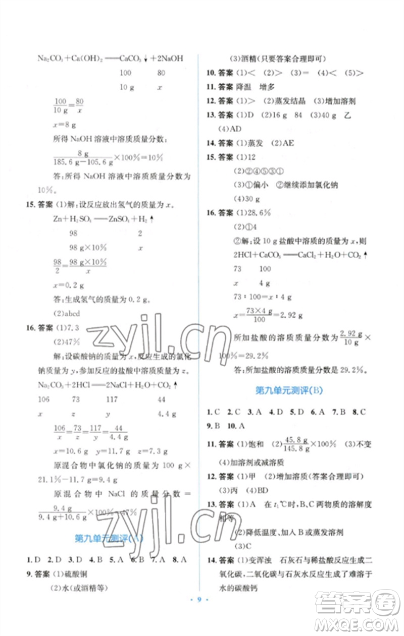 人民教育出版社2023人教金學(xué)典同步解析與測評學(xué)考練九年級化學(xué)下冊人教版參考答案