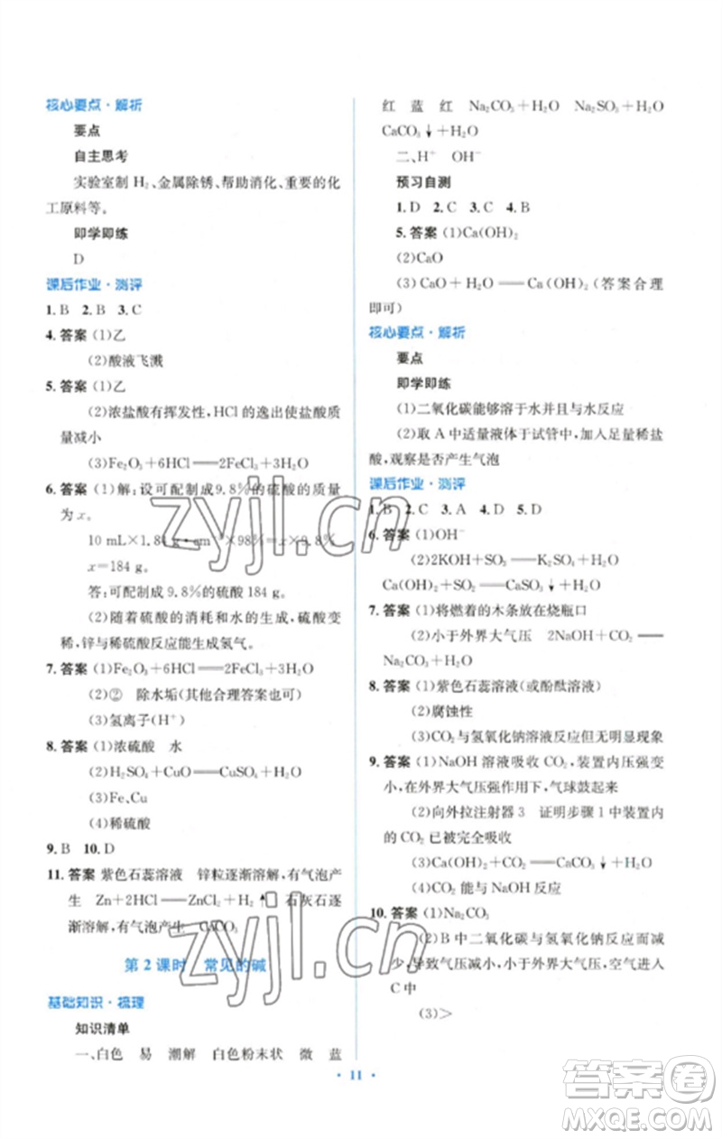 人民教育出版社2023人教金學(xué)典同步解析與測評學(xué)考練九年級化學(xué)下冊人教版參考答案