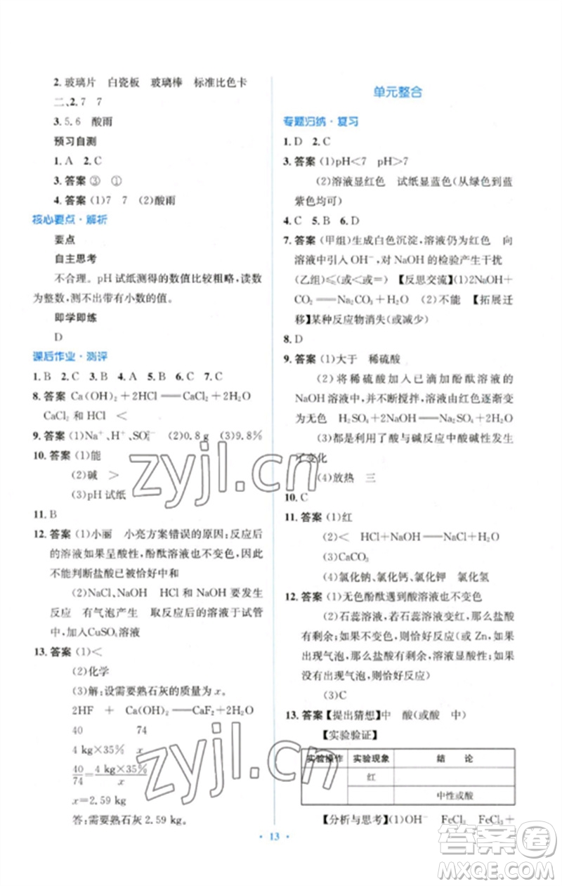 人民教育出版社2023人教金學(xué)典同步解析與測評學(xué)考練九年級化學(xué)下冊人教版參考答案