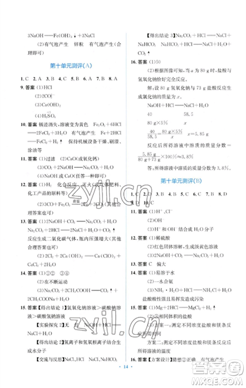 人民教育出版社2023人教金學(xué)典同步解析與測評學(xué)考練九年級化學(xué)下冊人教版參考答案
