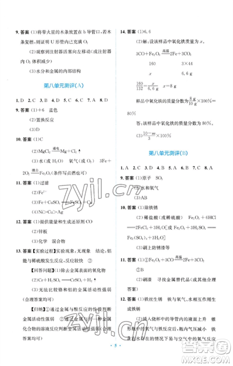 人民教育出版社2023人教金學(xué)典同步解析與測評學(xué)考練九年級化學(xué)下冊人教版廣東專版參考答案