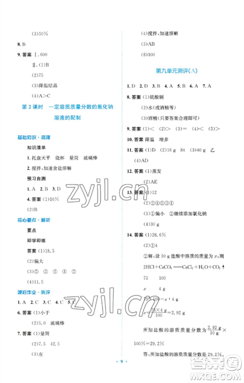 人民教育出版社2023人教金學(xué)典同步解析與測評學(xué)考練九年級化學(xué)下冊人教版廣東專版參考答案