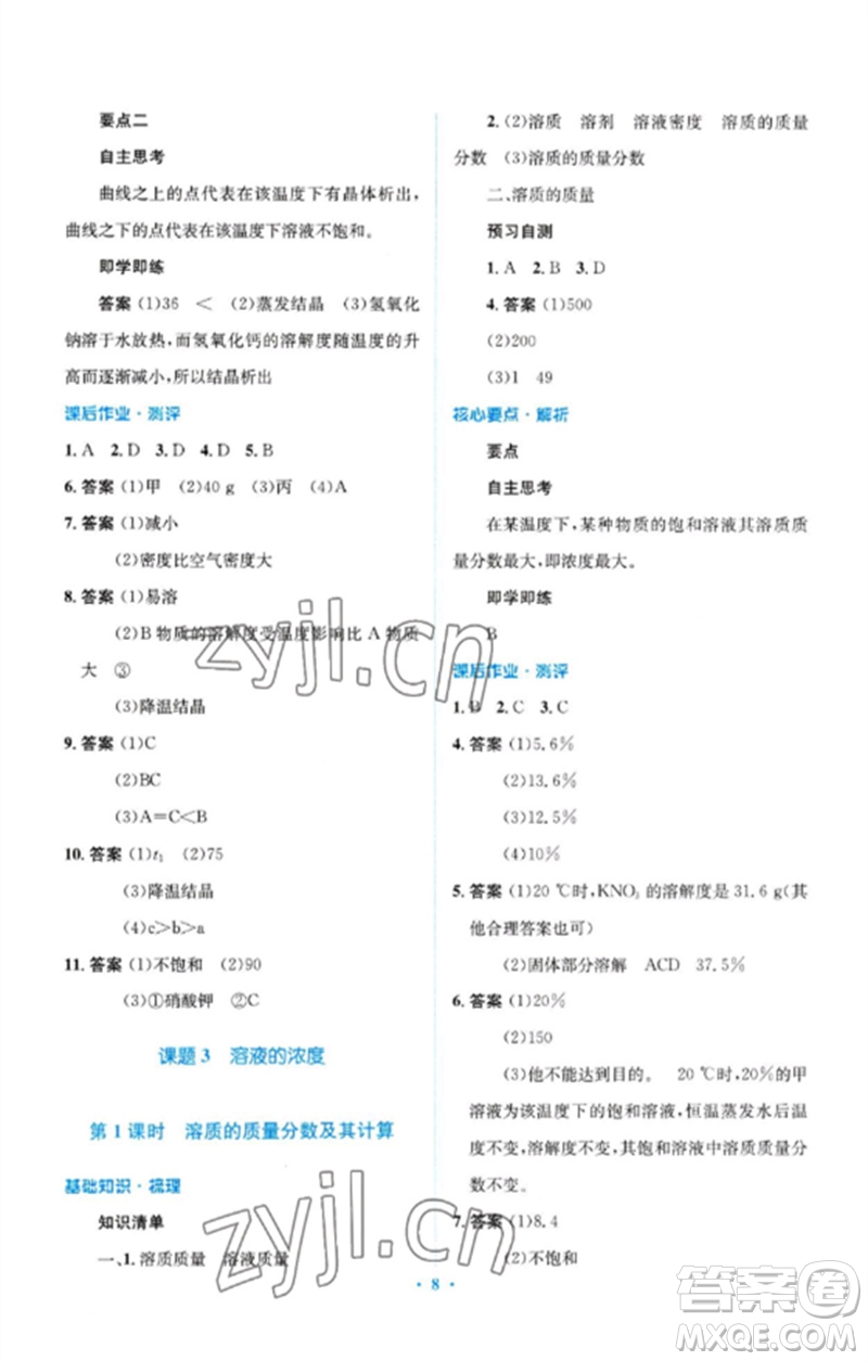 人民教育出版社2023人教金學(xué)典同步解析與測評學(xué)考練九年級化學(xué)下冊人教版廣東專版參考答案