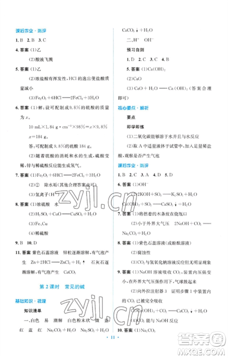 人民教育出版社2023人教金學(xué)典同步解析與測評學(xué)考練九年級化學(xué)下冊人教版廣東專版參考答案