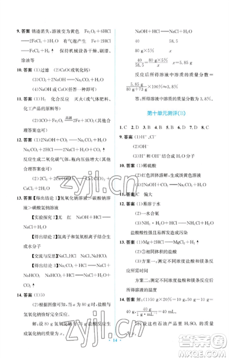 人民教育出版社2023人教金學(xué)典同步解析與測評學(xué)考練九年級化學(xué)下冊人教版廣東專版參考答案