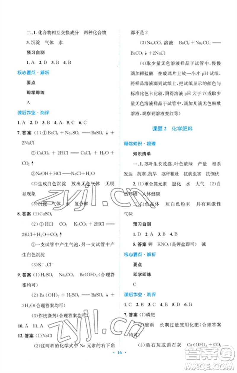 人民教育出版社2023人教金學(xué)典同步解析與測評學(xué)考練九年級化學(xué)下冊人教版廣東專版參考答案