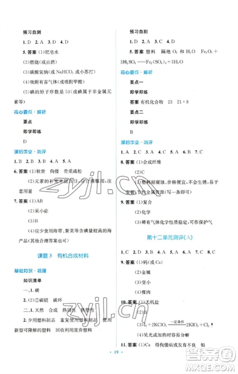 人民教育出版社2023人教金學(xué)典同步解析與測評學(xué)考練九年級化學(xué)下冊人教版廣東專版參考答案