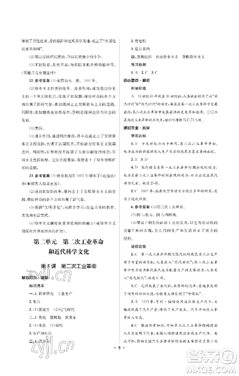 人民教育出版社2023人教金學典同步解析與測評學考練九年級世界歷史下冊人教版江蘇專版參考答案